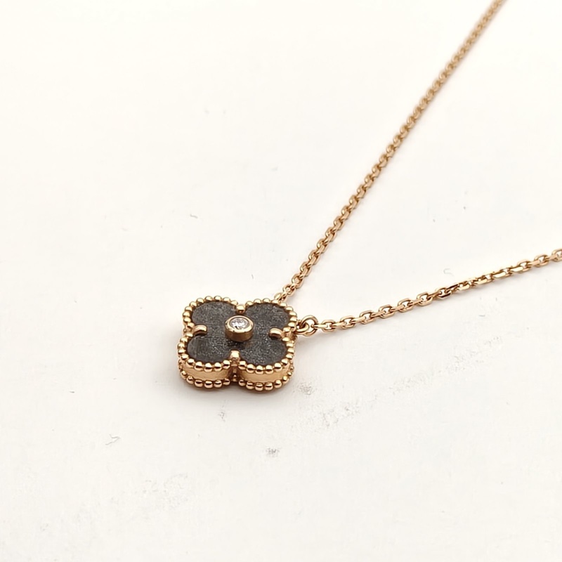 VAN CLEEF&ARPELS VintageAlhambra中號單花項鏈23年聖誕單鑽18K玫瑰金/鑽石/銀曜石-1