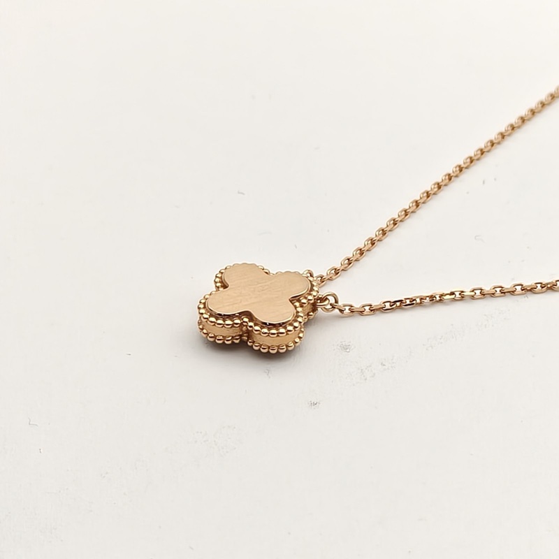 VAN CLEEF&ARPELS VintageAlhambra中號單花項鏈23年聖誕單鑽18K玫瑰金/鑽石/銀曜石-2