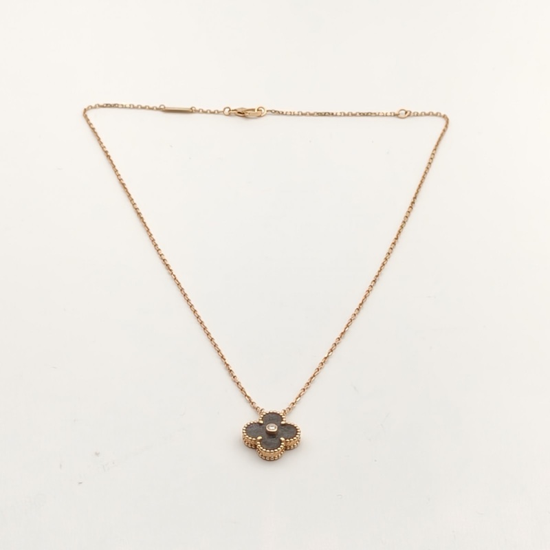 VAN CLEEF&ARPELS VintageAlhambra中號單花項鏈23年聖誕單鑽18K玫瑰金/鑽石/銀曜石-4