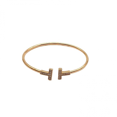 TIFFANY&CO TiffanyT線圈手鐲中號滿鑽18K玫瑰金/鑽石14號