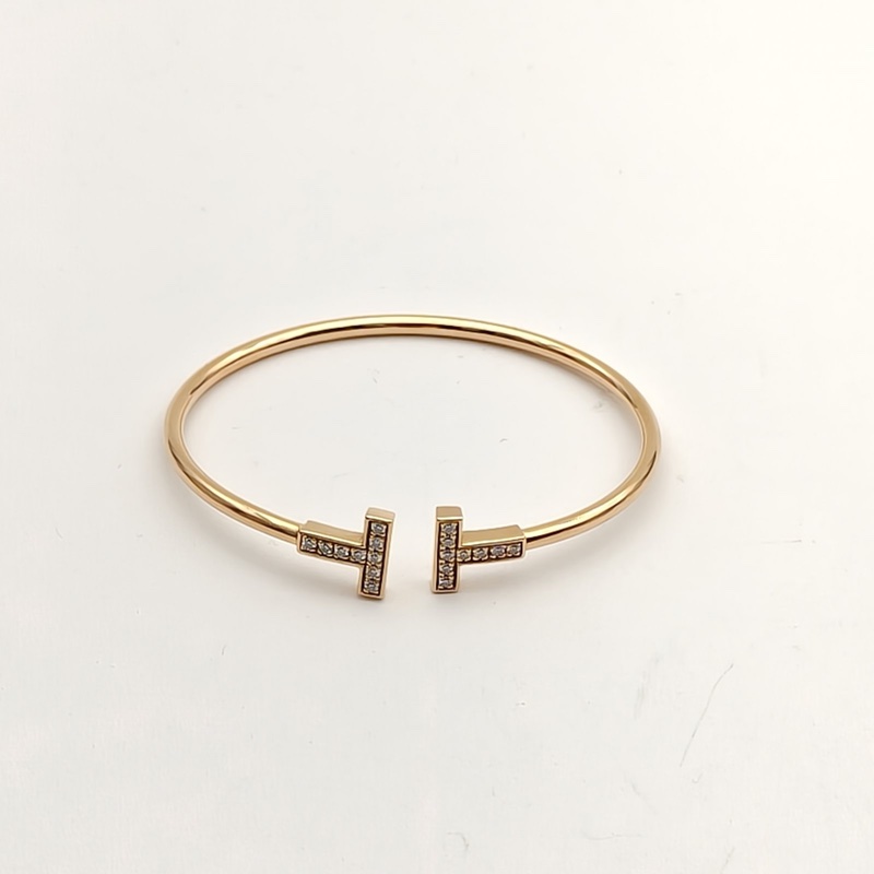 TIFFANY&CO TiffanyT線圈手鐲中號滿鑽18K玫瑰金/鑽石14號-1