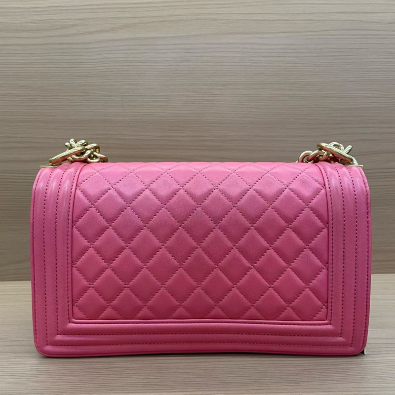 chanel 香奈儿  玫粉 LEBOY 2017年 23開 复古金扣 牛皮中號  單肩斜挎鏈條包 有塵袋 無卡無盒子尺寸底長25*高14*寬8*-1