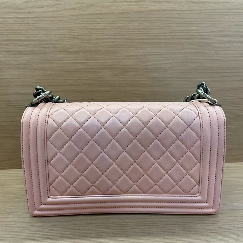 Chanel  LEBOY 淺粉色牛皮 中號 2015年 20開 手提單肩鏈條包 有塵袋 無卡無盒子尺寸底長25*高14*寬8*-1