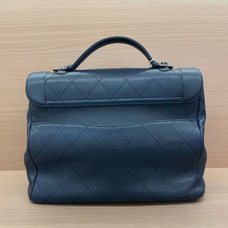 Chanel 郵差包 藍灰荔枝皮 中號 2015年 20開 手提單肩鏈條包 有塵袋 無卡無盒子 尺寸底長30*高25*寬14*-1