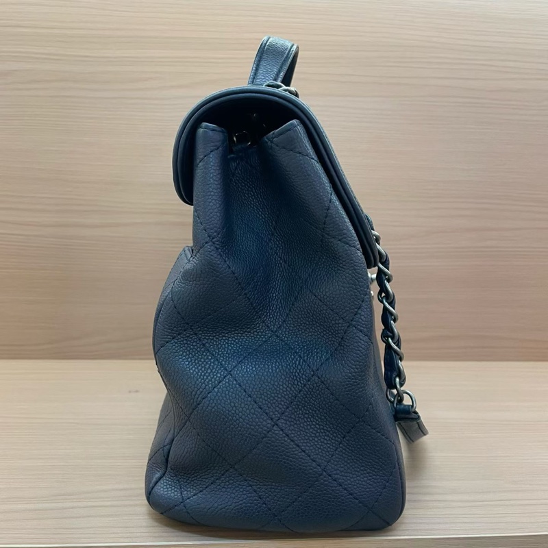 Chanel 郵差包 藍灰荔枝皮 中號 2015年 20開 手提單肩鏈條包 有塵袋 無卡無盒子 尺寸底長30*高25*寬14*-3
