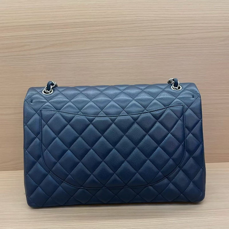 Chanel CF 深藍色羊皮 單肩斜挎鏈條包 大號 2011年 15開 有塵袋 無卡無盒子 尺寸低長33*高21*寬10*-1