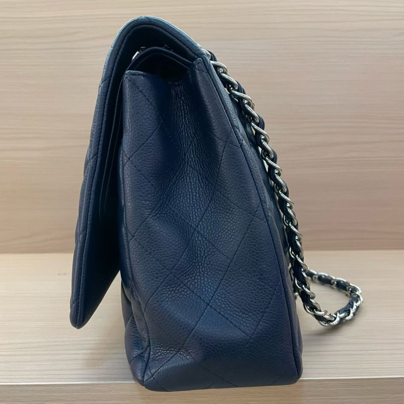 Chanel CF 深藍色羊皮 單肩斜挎鏈條包 大號 2011年 15開 有塵袋 無卡無盒子 尺寸低長33*高21*寬10*-2