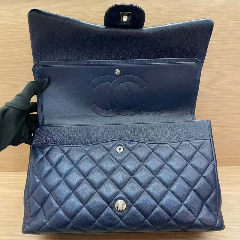 Chanel CF 深藍色羊皮 單肩斜挎鏈條包 大號 2011年 15開 有塵袋 無卡無盒子 尺寸低長33*高21*寬10*-7