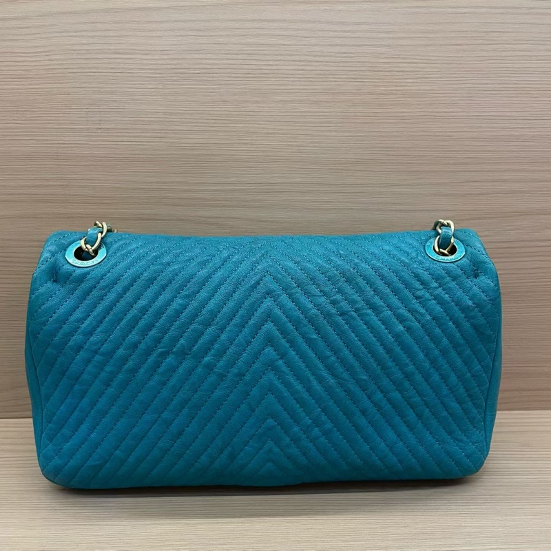 Chanel香奈儿 CF中号 蓝色金链 V纹牛皮 20開 單肩斜挎鏈條包 有塵袋 無卡無盒子尺寸底長26*高15*寬6*-1