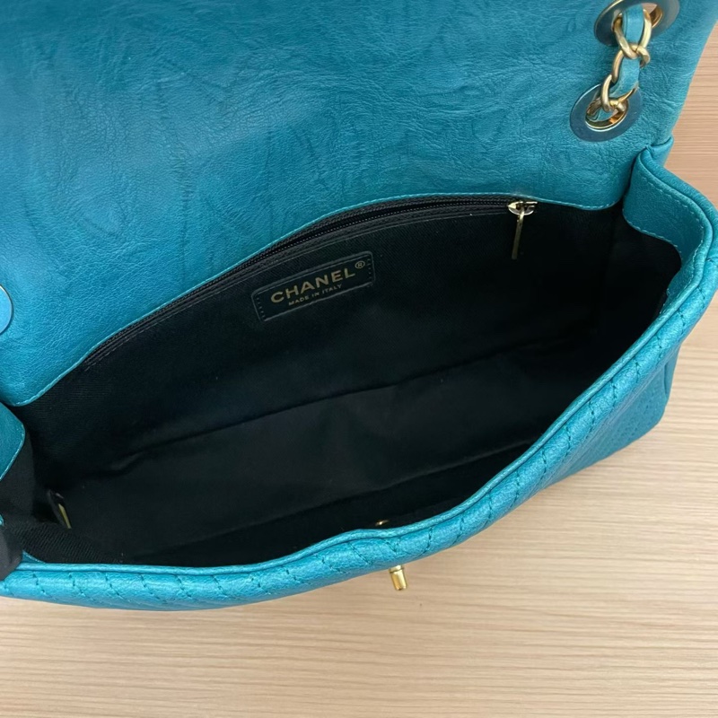 Chanel香奈儿 CF中号 蓝色金链 V纹牛皮 20開 單肩斜挎鏈條包 有塵袋 無卡無盒子尺寸底長26*高15*寬6*-7