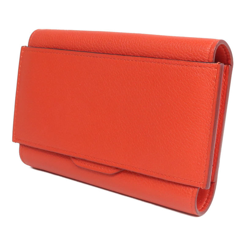 HERMES Evercolor皮革H Passant Compact Wallet錢包Rouge Tomate-2