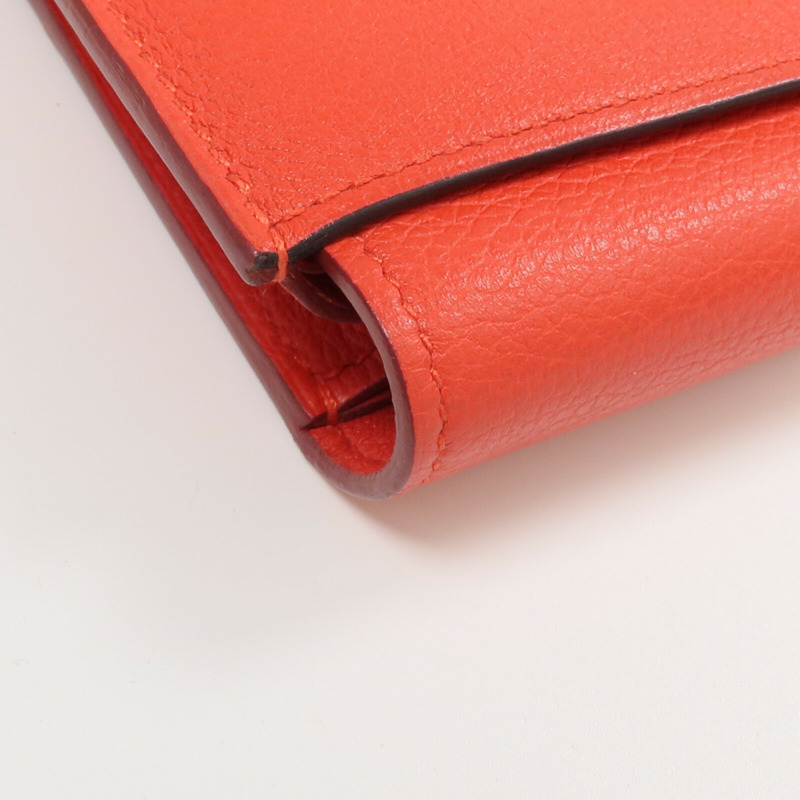 HERMES Evercolor皮革H Passant Compact Wallet錢包Rouge Tomate-12