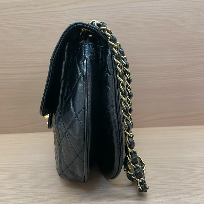 CHANEL香奈儿 黑色油蜡皮菱格纹 斜挎南瓜包 2015年 20開 有塵袋 無卡無盒子 尺寸32*23-2