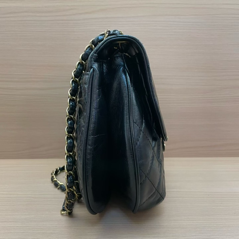 CHANEL香奈儿 黑色油蜡皮菱格纹 斜挎南瓜包 2015年 20開 有塵袋 無卡無盒子 尺寸32*23-3