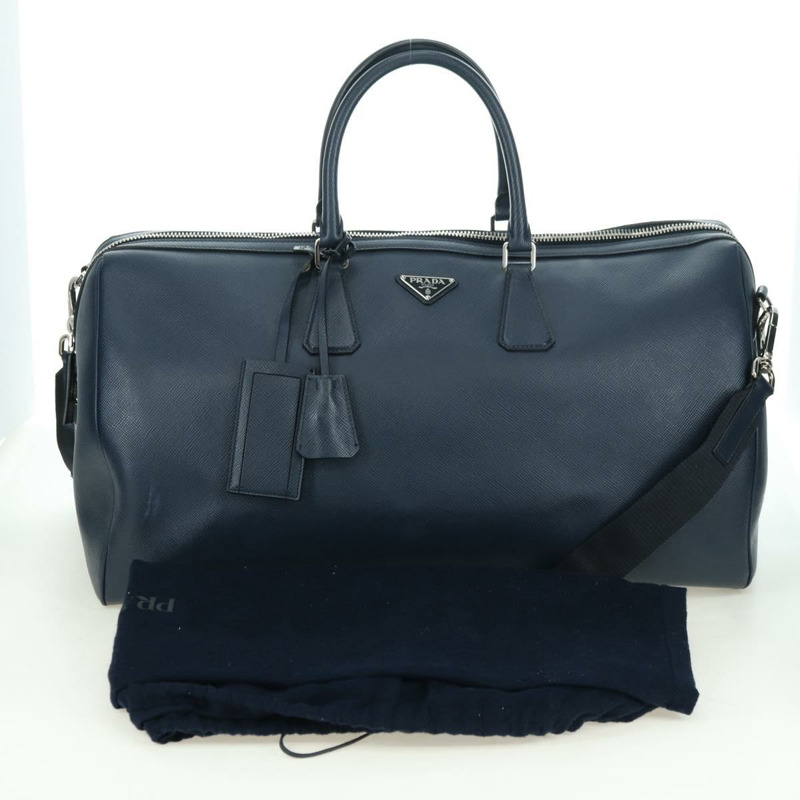 【日本直送】PRADA 波士頓包 Safiano 皮革 2way 海軍藍/銀色 2VC370 正品 yk20306V-11