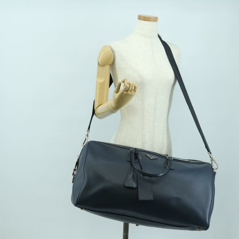 【日本直送】PRADA 波士頓包 Safiano 皮革 2way 海軍藍/銀色 2VC370 正品 yk20306V-29