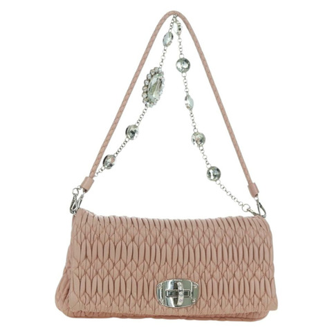 Miu Miu Matelasse 鏈條單肩包 皮革 2way 粉紅銀色 Auth 176382SAM