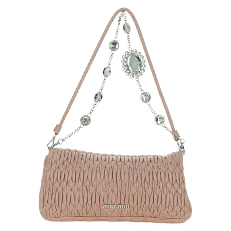 【日本直送】Miu Miu Matelasse 鏈條單肩包 皮革 2way 粉紅銀色 Auth 176382SAM-1