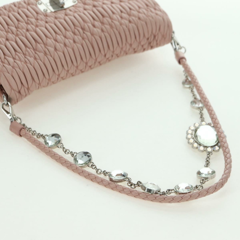 【日本直送】Miu Miu Matelasse 鏈條單肩包 皮革 2way 粉紅銀色 Auth 176382SAM-6