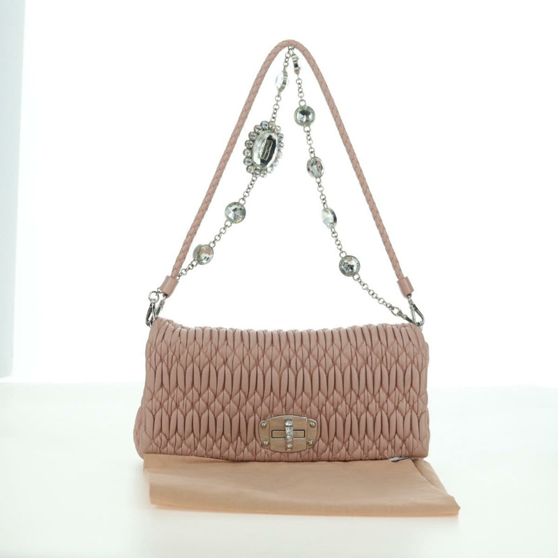 【日本直送】Miu Miu Matelasse 鏈條單肩包 皮革 2way 粉紅銀色 Auth 176382SAM-11