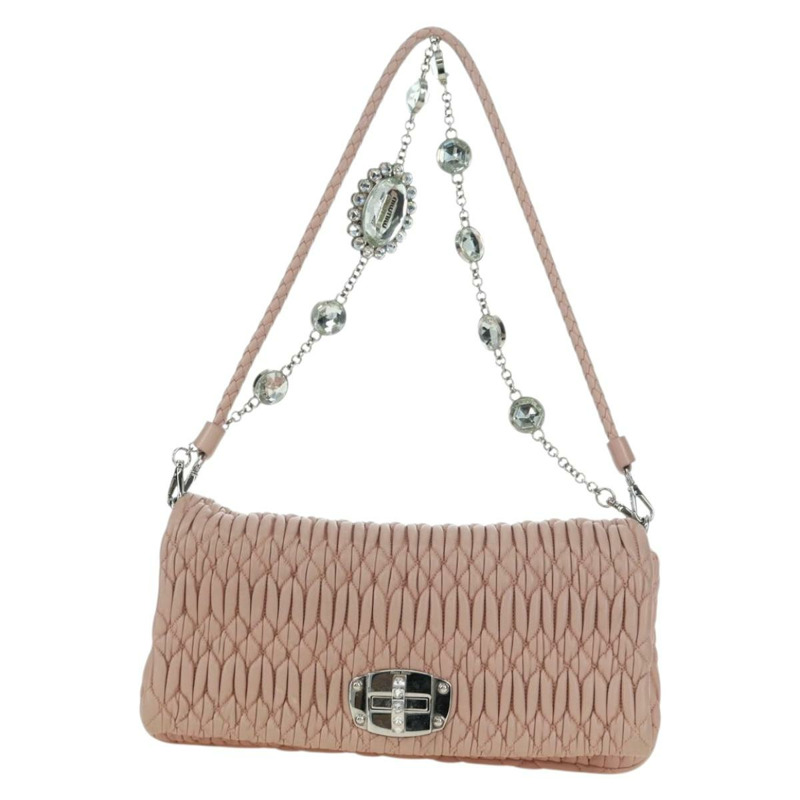 【日本直送】Miu Miu Matelasse 鏈條單肩包 皮革 2way 粉紅銀色 Auth 176382SAM-12