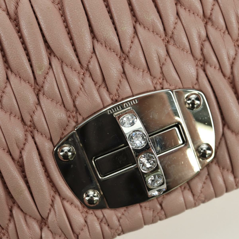 【日本直送】Miu Miu Matelasse 鏈條單肩包 皮革 2way 粉紅銀色 Auth 176382SAM-21