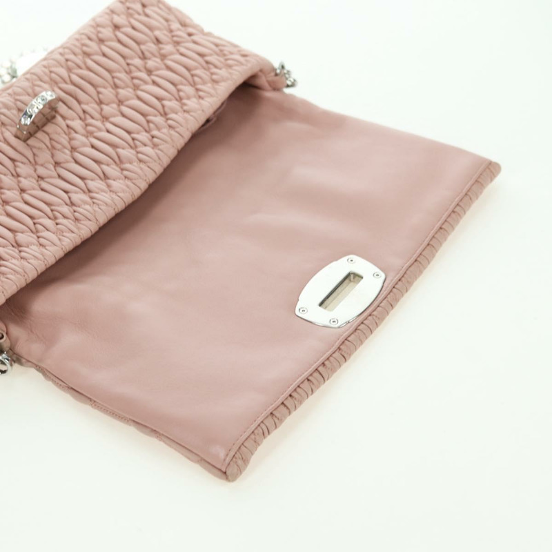 【日本直送】Miu Miu Matelasse 鏈條單肩包 皮革 2way 粉紅銀色 Auth 176382SAM-22