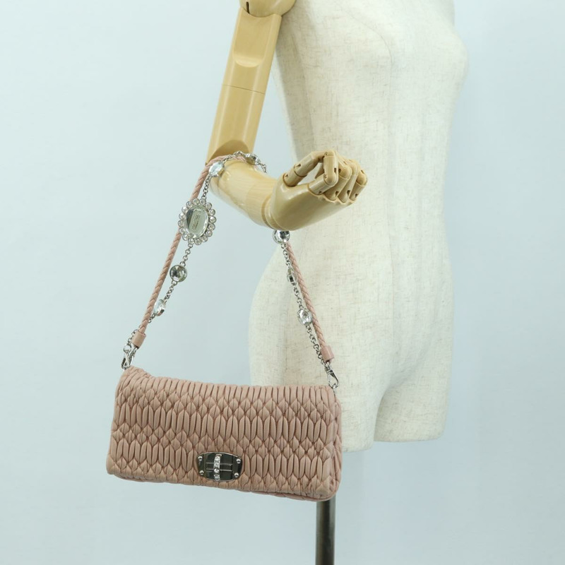 【日本直送】Miu Miu Matelasse 鏈條單肩包 皮革 2way 粉紅銀色 Auth 176382SAM-28