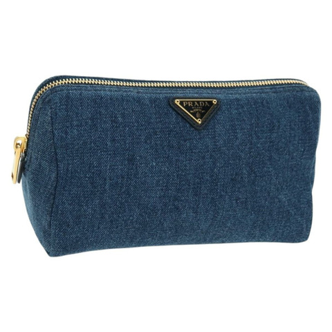 PRADA 手拿包 牛仔藍 金色 正品 yk20344SAM