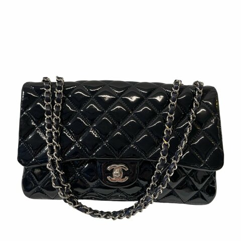 Used CHANEL Patent Leather FLAP Shoulder Bag Black PHW