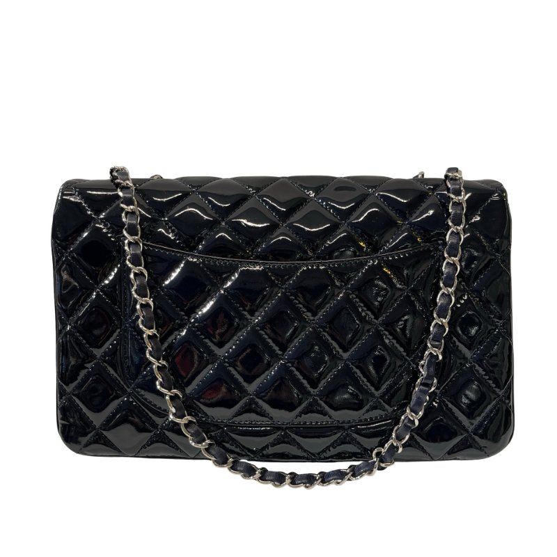 Used CHANEL Patent Leather FLAP Shoulder Bag Black PHW-1