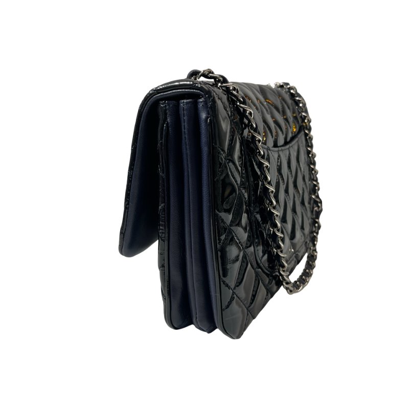 Used CHANEL Patent Leather FLAP Shoulder Bag Black PHW-3