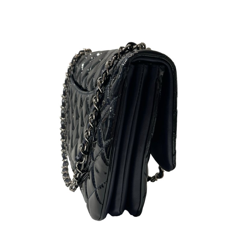 Used CHANEL Patent Leather FLAP Shoulder Bag Black PHW-4