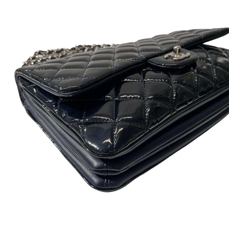 Used CHANEL Patent Leather FLAP Shoulder Bag Black PHW-6