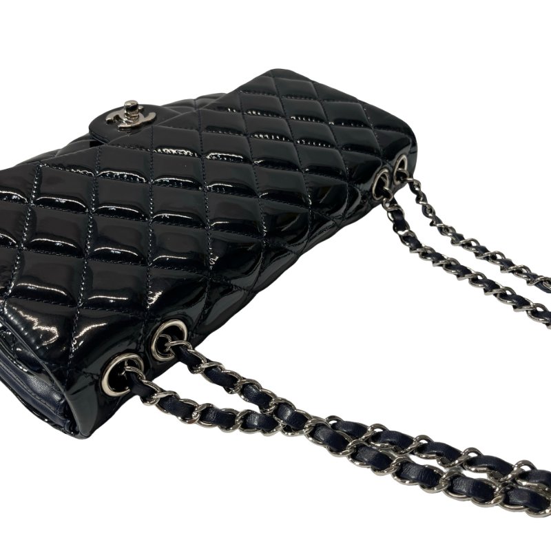 Used CHANEL Patent Leather FLAP Shoulder Bag Black PHW-7