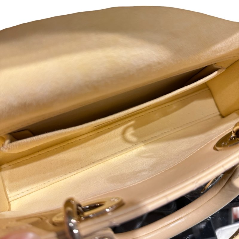 Used DIOR Lambskin Leather LADY D-JOY MINI Two Way Shoulder Bag Yellow PHW-6