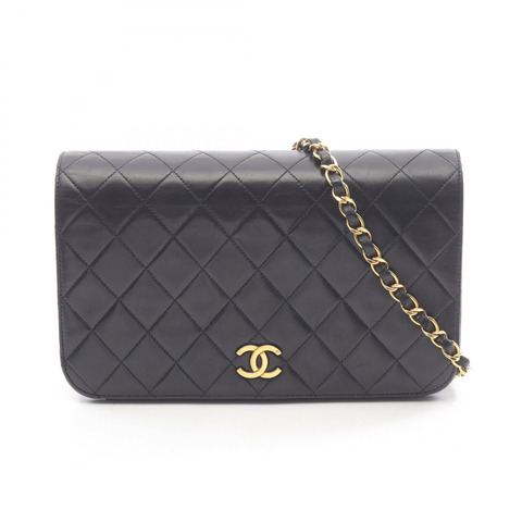 香奈兒 (CHANEL) 絎縫全蓋鏈條肩背包，羊皮材質，黑色，金色五金，二手 CC