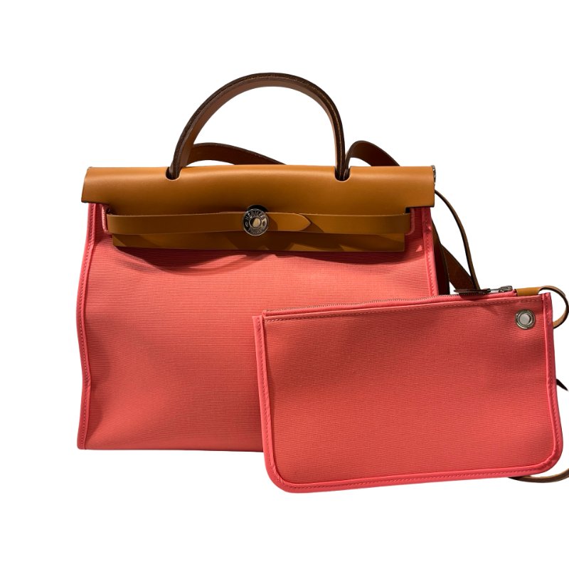 Used HERMÈS Herbag 31 Cross Body Bag Pink Brown PHW-0