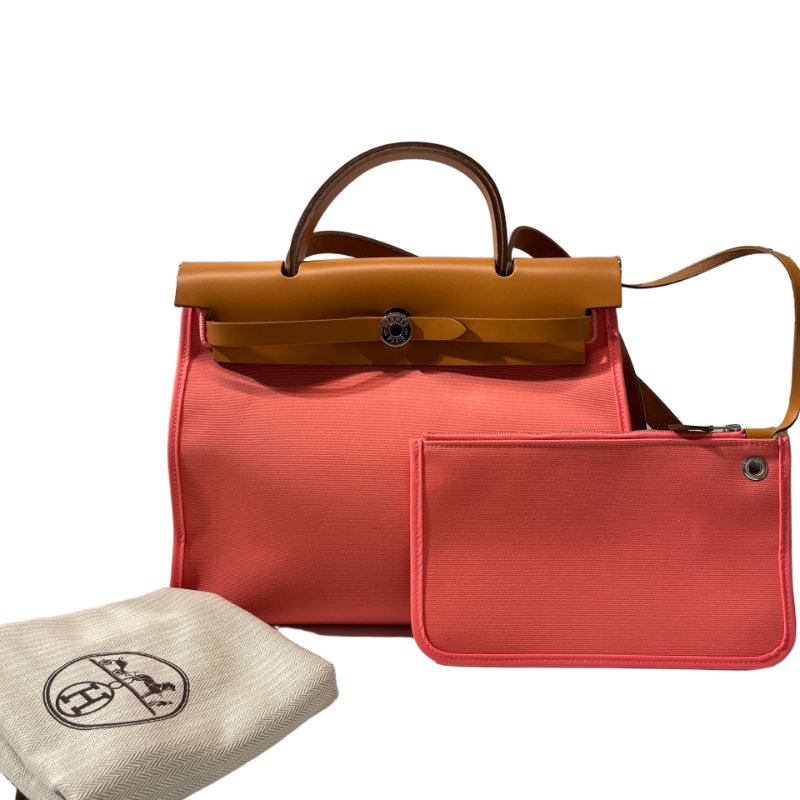 Used HERMÈS Herbag 31 Cross Body Bag Pink Brown PHW-1