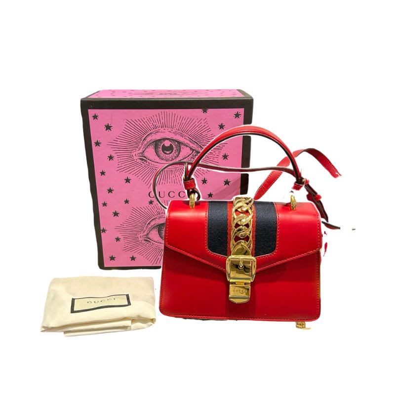 Used GUCCI SYLVIE Cross Body Bag Red GHW-2