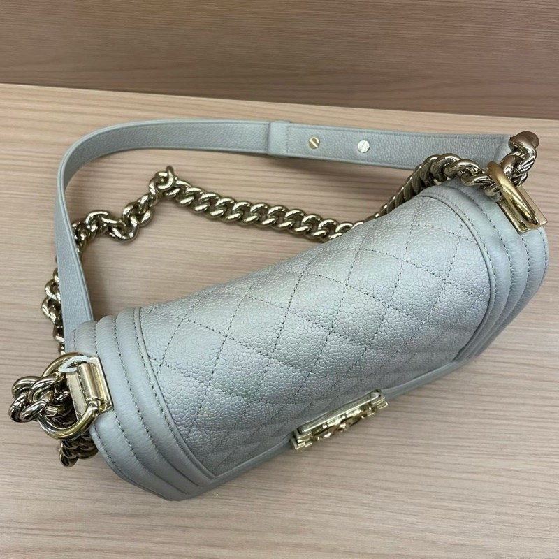 CHANEL灰色荔枝皮Leboy小號 2019年 28開 單肩斜挎鏈條包 有塵袋 無卡無盒子 尺寸底長20*高12*寬7*-2