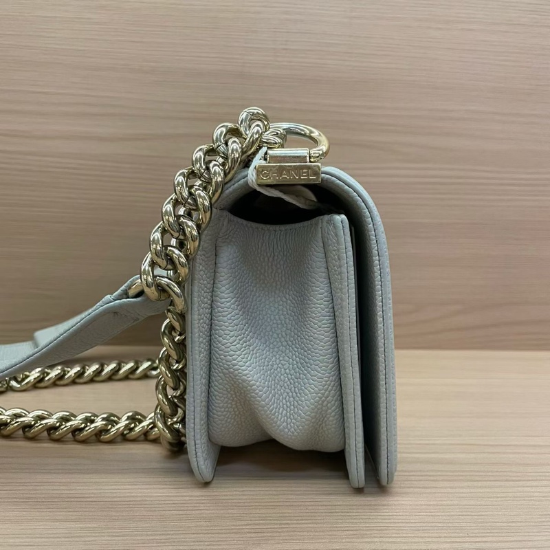 CHANEL灰色荔枝皮Leboy小號 2019年 28開 單肩斜挎鏈條包 有塵袋 無卡無盒子 尺寸底長20*高12*寬7*-3