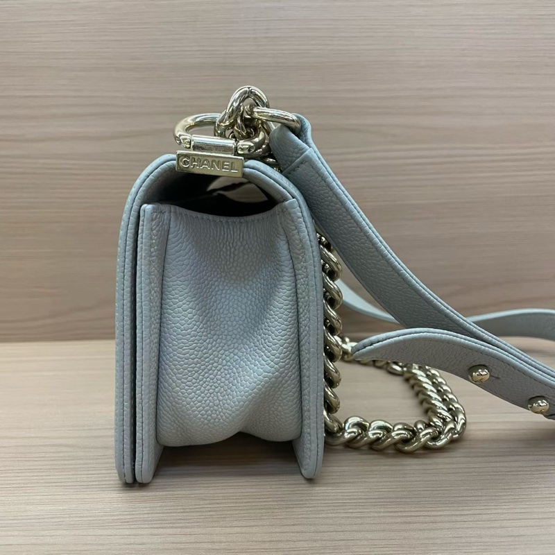 CHANEL灰色荔枝皮Leboy小號 2019年 28開 單肩斜挎鏈條包 有塵袋 無卡無盒子 尺寸底長20*高12*寬7*-4