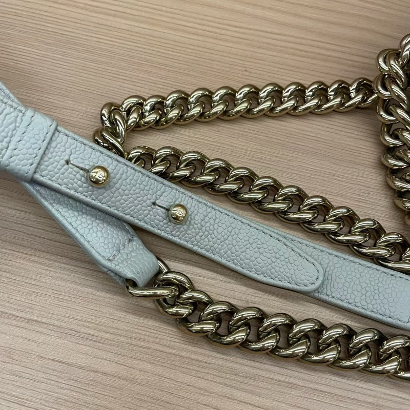 CHANEL灰色荔枝皮Leboy小號 2019年 28開 單肩斜挎鏈條包 有塵袋 無卡無盒子 尺寸底長20*高12*寬7*-8