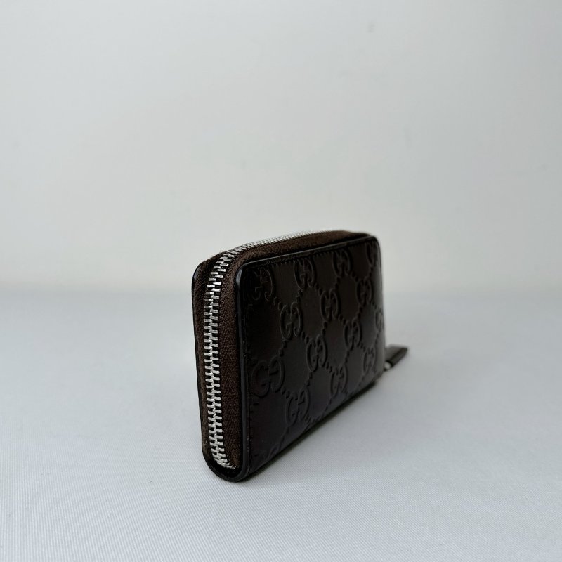 GUCCI 深棕雙G皮革壓紋拉鍊卡包-5