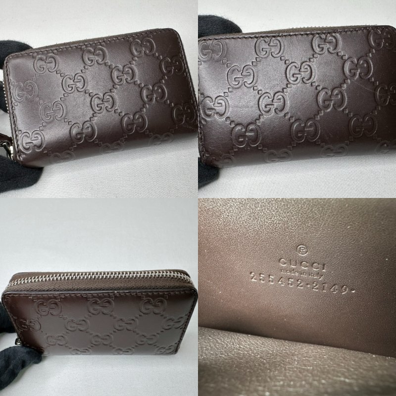 GUCCI 深棕雙G皮革壓紋拉鍊卡包-7