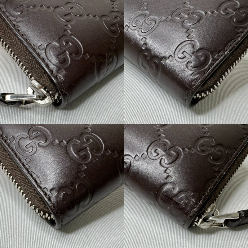 GUCCI 深棕雙G皮革壓紋拉鍊卡包-9