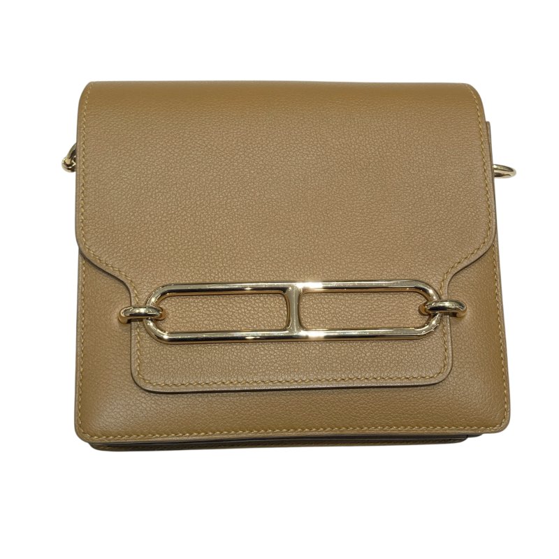 HERMES 愛馬仕 ROULIS 18 豬鼻子 皮革 肩背包 卡其色 淡金釦-0