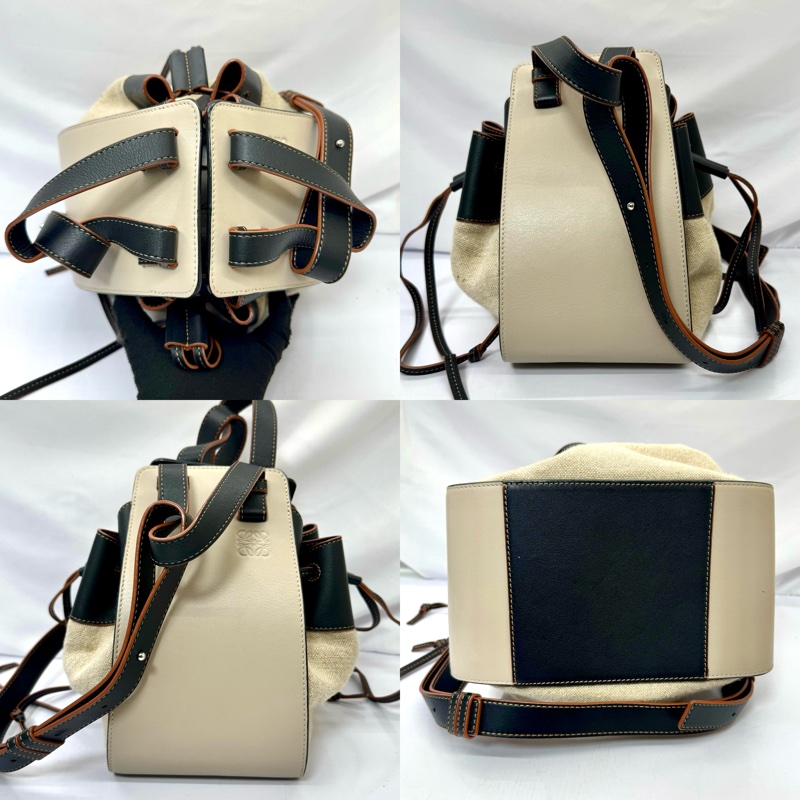 LOEWE 羅意威 Hammock 吊床包 中號 三色拼接 皮革及帆布-3