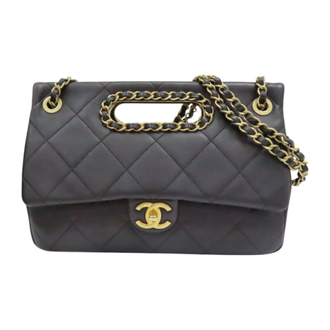 黑色 牛皮 菱格紋 Chain Flap Bag 肩背包 (無卡)【CHANEL 香奈兒】